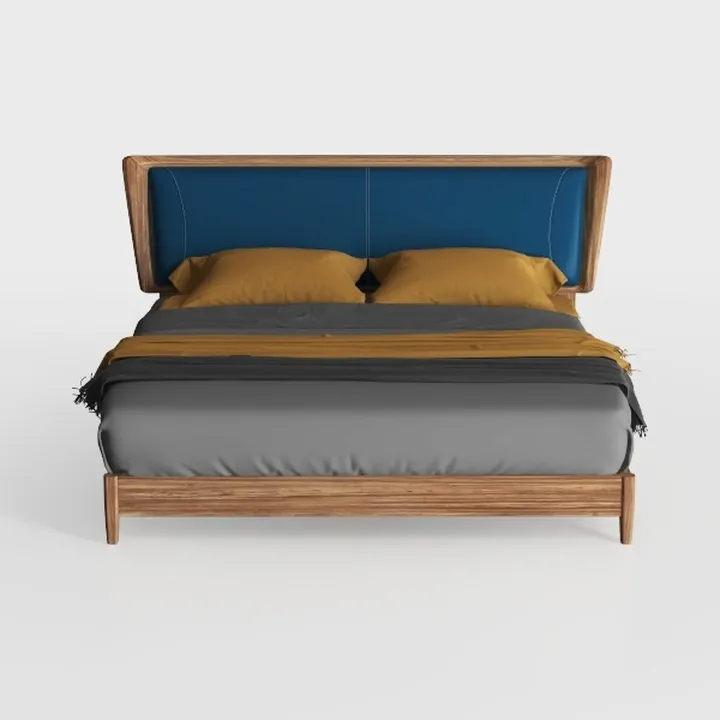Modern Solid Wood Upholstered Headboard King Bed 3D Model