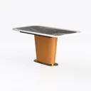 Modern Marble Top Leather Upholstered Gold Accent Dining Table 3D Model Left 45 Degree View