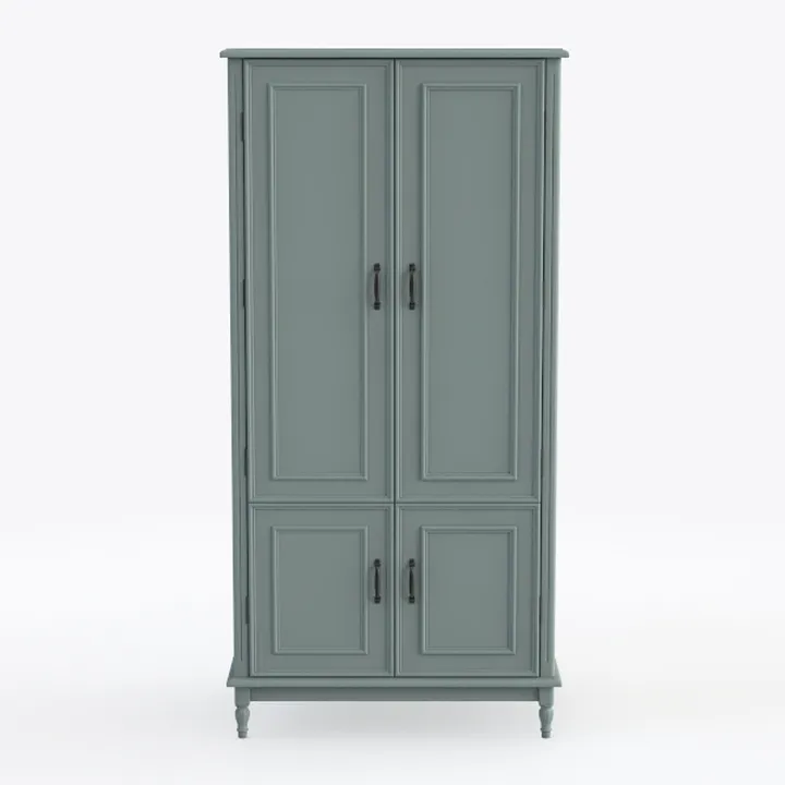 Minimalist Sage Green Solid Wood Wardrobe 3D Model