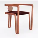 Modern Minimalist Orange Solid Wood Fabric Upholstered Armchair 3D Model Right 45 Degree View