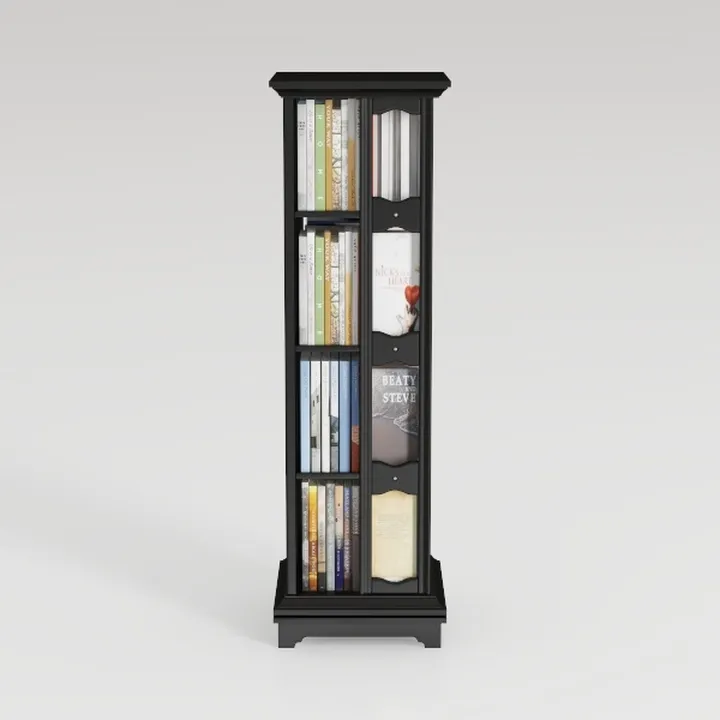 Modern Black Solid Wood Rotating Bookshelf Display Storage 3D Model