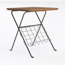 Minimalist Solid Wood Metal Frame Side Table with Magazine Rack 3D Model Left 45 Degree View