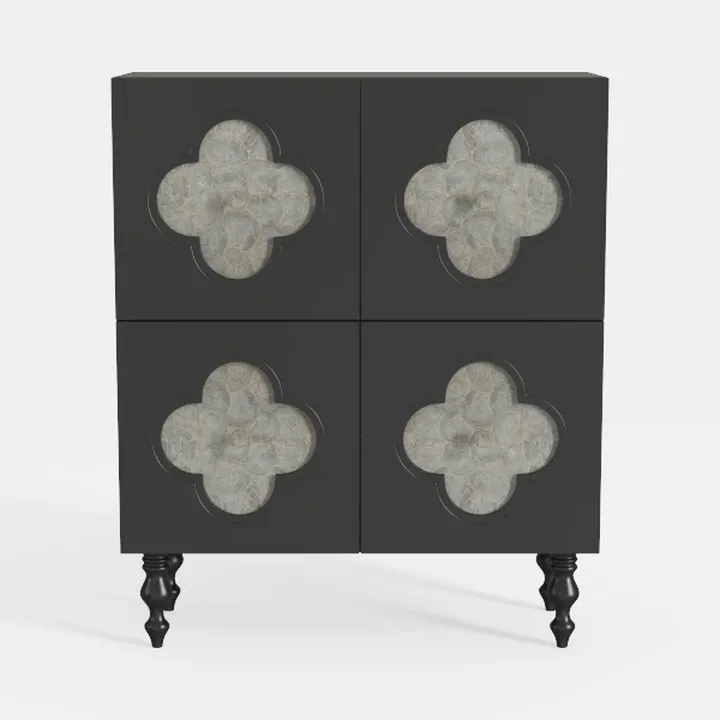 31.5 Inch Vintage Carved Buffet Cabinet - Black