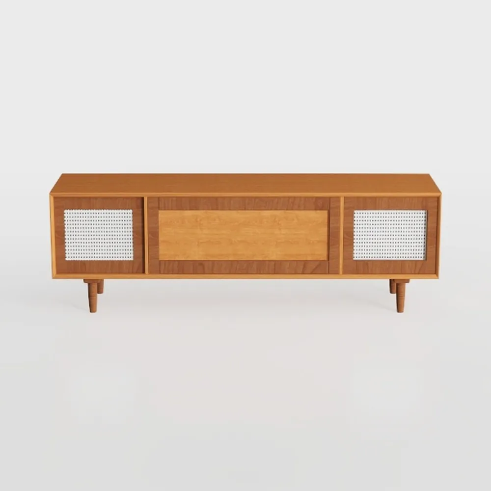 68 Inch Mid Century Modern TV Stand with Rattan