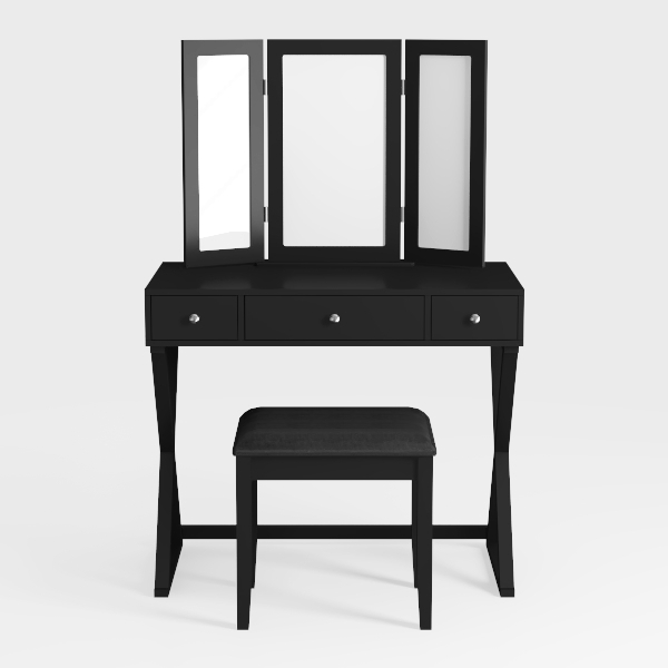 4-Drawer Black Vanity Makeup Dressing Table Set