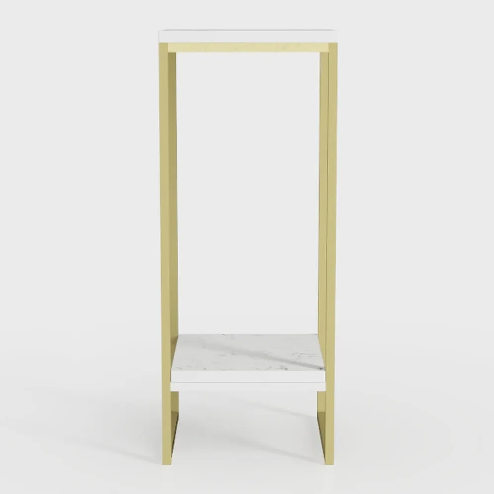 Narrow Side Table with PU Leather Magazine Holder 