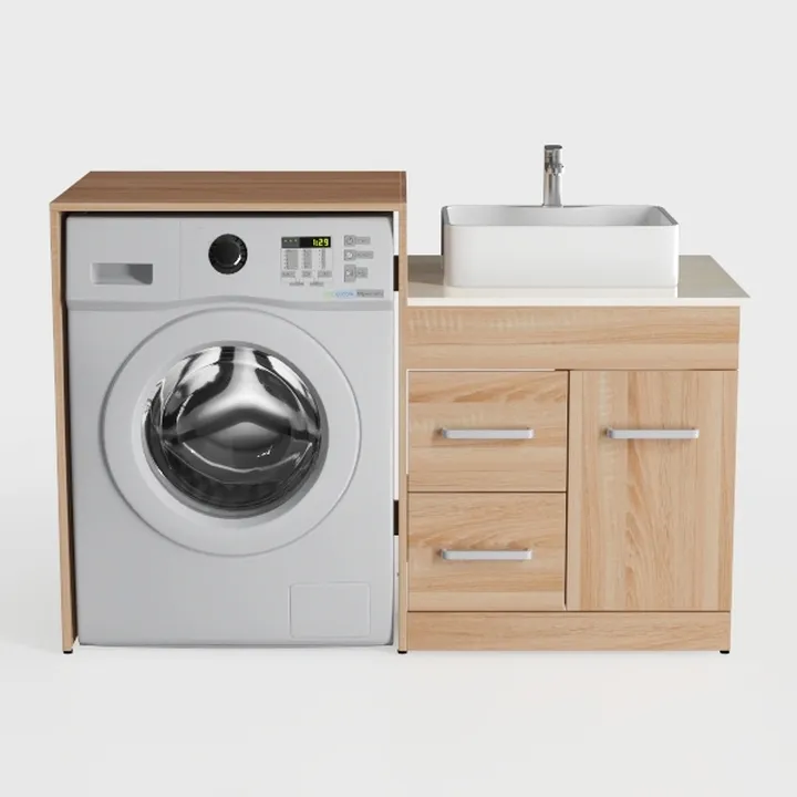 Modern Solid Wood Laundry Bathroom Cabinet With Washing Machine 3D Model