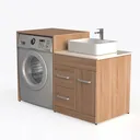 Modern Solid Wood Laundry Bathroom Cabinet With Washing Machine 3D Model Left 45 Degree View