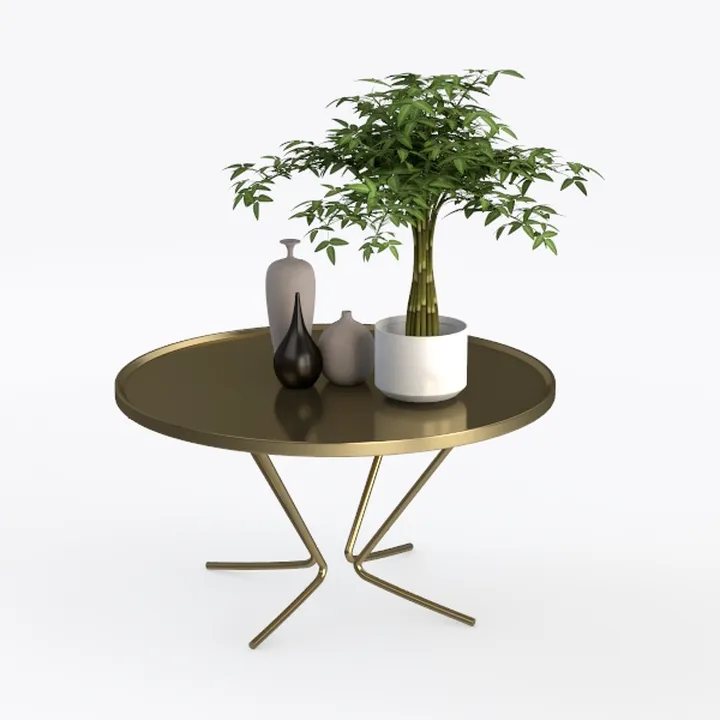 Modern Brass Metal Round Coffee Table 3D Model