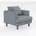Minimalist Fabric Wood Armchair With Throw Pillows 3D Model Right 45 Degree View