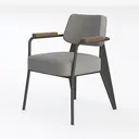 Modern Minimalist Grey Fabric Metal Wood Armchair 3D Model Left 45 Degree View