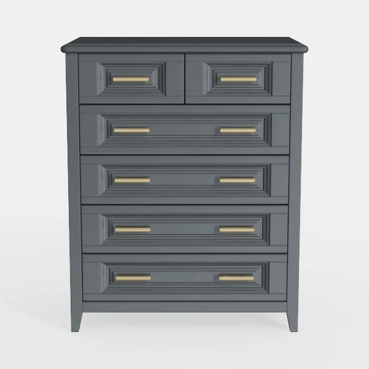 Modern Dark Gray Solid Wood Dresser With Gold Hardware 3D Model
