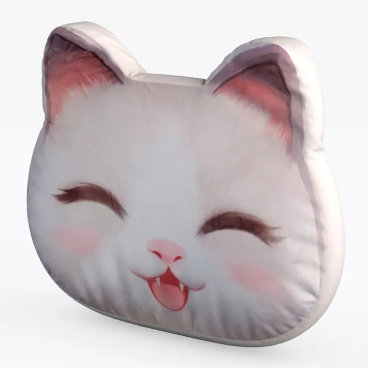 Cute Cartoon Cat Face Fabric Throw Pillow 3D Model