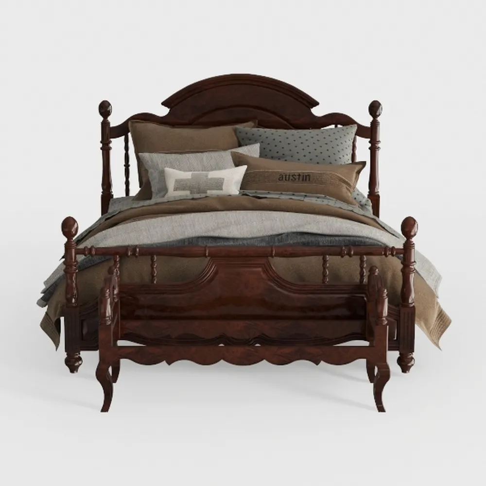 Benjara Frank King Size Bed, Carved Details, Finia