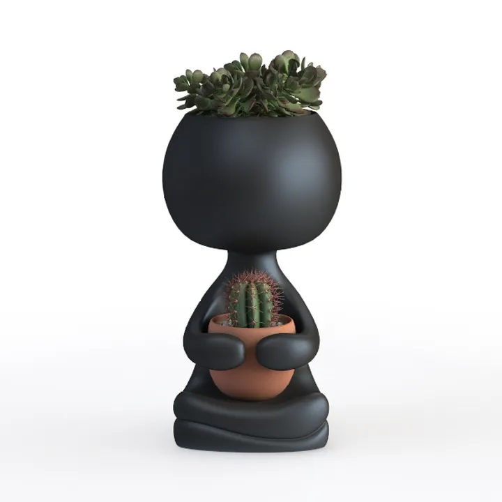 Minimalist Black Resin Cartoon Character Planter 3D Model