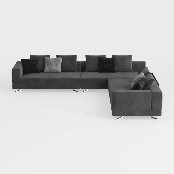 Modern Dark Fabric U Shaped Sectional Sofa With Throw Pillows 3D Model