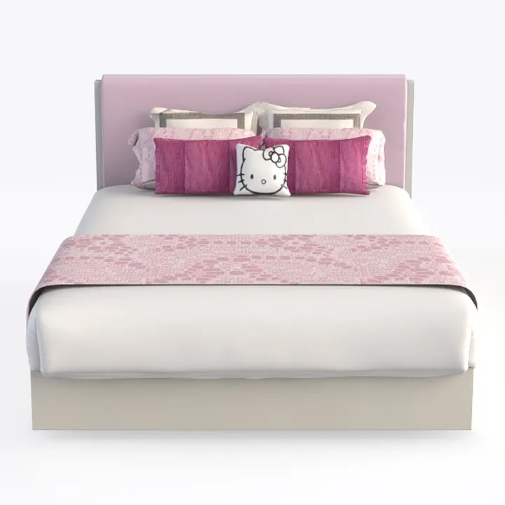 Modern Pink Upholstered Queen Size Bed with Decorative Pillows 3D Model