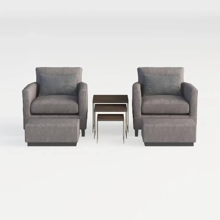 Modern Fabric Armchairs Ottomans and Nesting Side Tables 3D Model