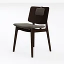 Minimalist Walnut Fabric Upholstered Dining Chair 3D Model Left 45 Degree View