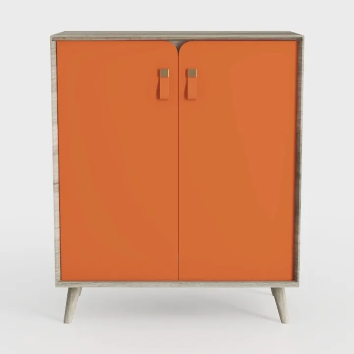 Mid Century Modern Solid Wood Orange Accent Cabinet 3D Model