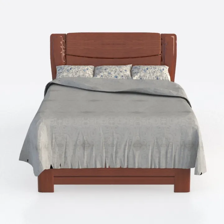 Solid Wood Traditional King Bed with Bedding Set 3D Model