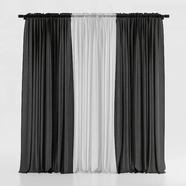 Minimalist Fabric Two Tone Window Curtain 3D Model