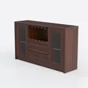Modern Solid Wood Wine Storage Sideboard Cabinet With Glass Doors 3D Model Left 45 Degree View