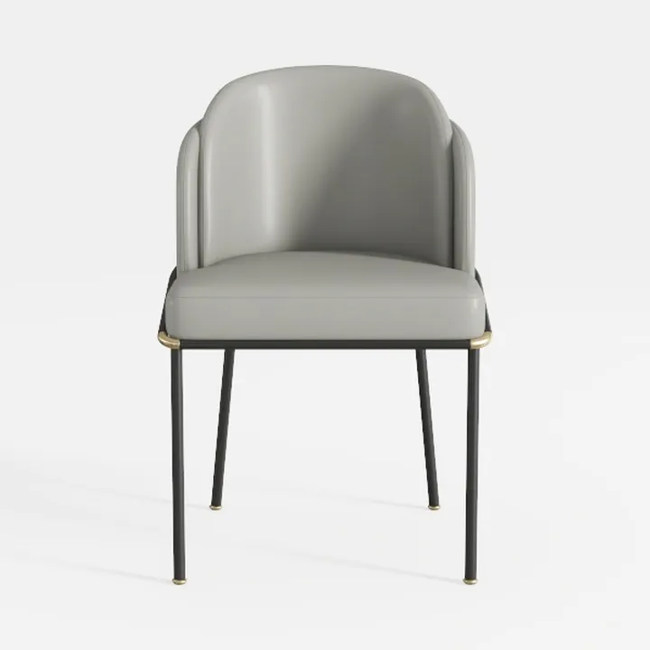 Modern Gray Leather Upholstered Black Metal Gold Accent Armchair 3D Model