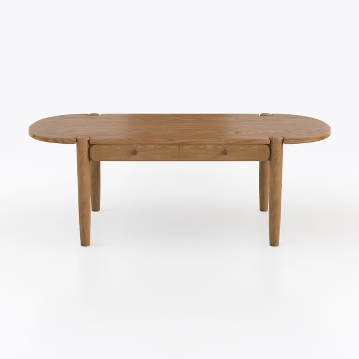 Minimalist Solid Oak Oval Storage Dining Table 3D Model