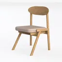 Minimalist Solid Oak Fabric Upholstered Dining Chair 3D Model Left 45 Degree View