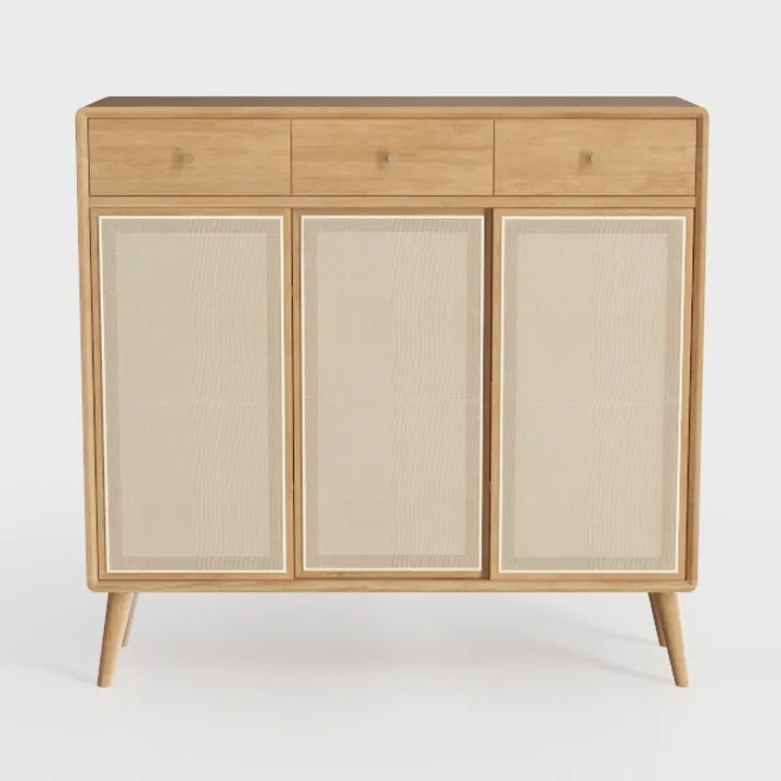Rattan Storage Cabinet with 3 Doors, Boho