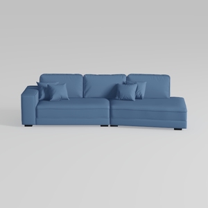 Modern Blue Fabric L Shaped Sectional Sofa with Throw Pillows 3D Model
