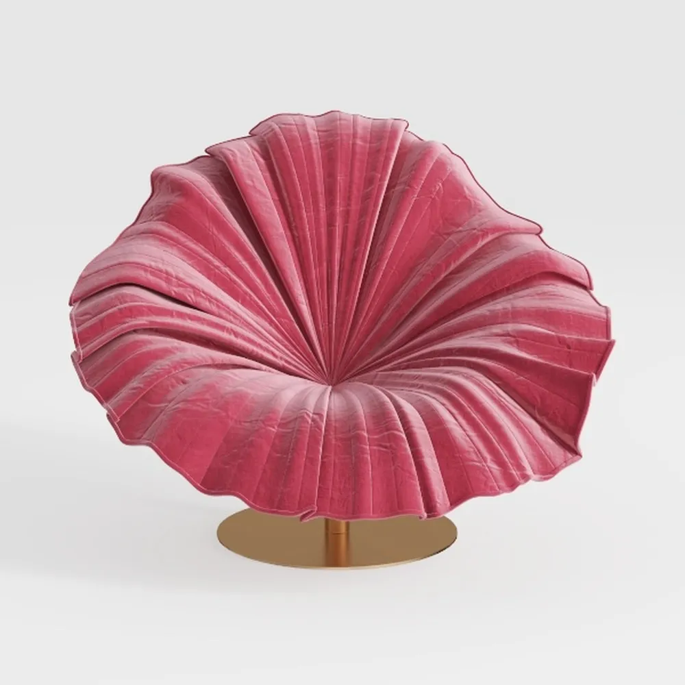 Pumpkin Red Polyester Swivel Chair and Ottoman