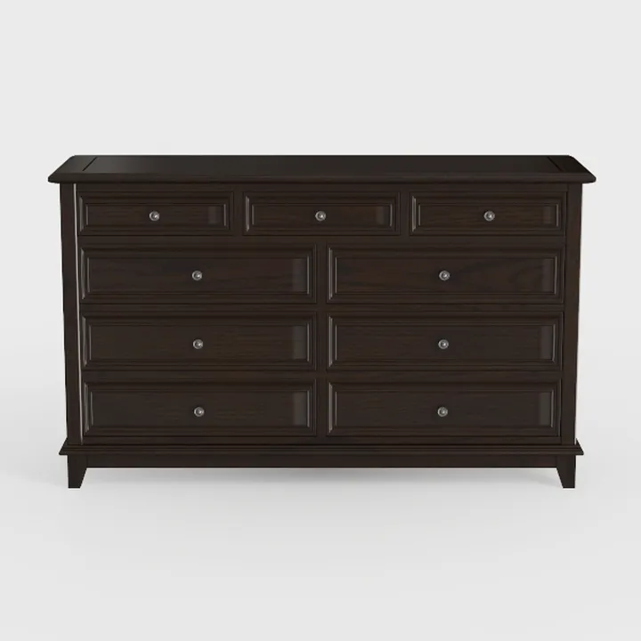 Traditional Walnut Solid Wood Dresser with Multiple Drawers 3D Model