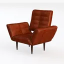 Mid Century Vintage Brown Leather Tufted Armchair 3D Model Left 45 Degree View
