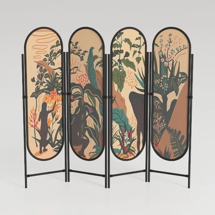 4 Panels Room Dividers and Hand-Woven Rattan Room 