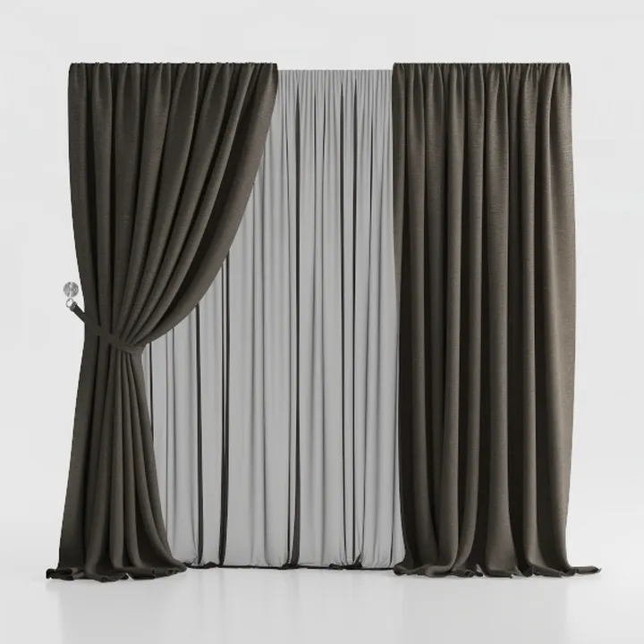 Two Tone Fabric Window Curtains Modern Minimalist 3D Model