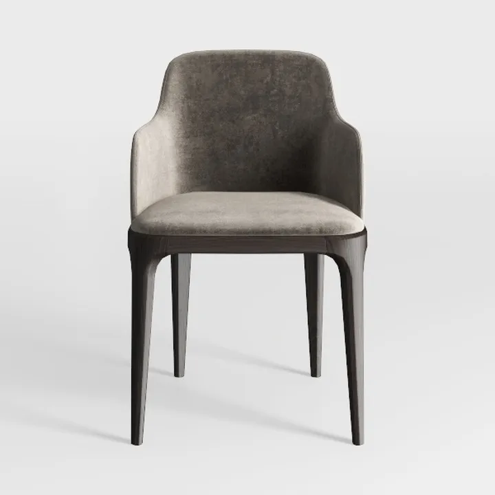 Modern Velvet Upholstered Solid Wood Armchair 3D Model