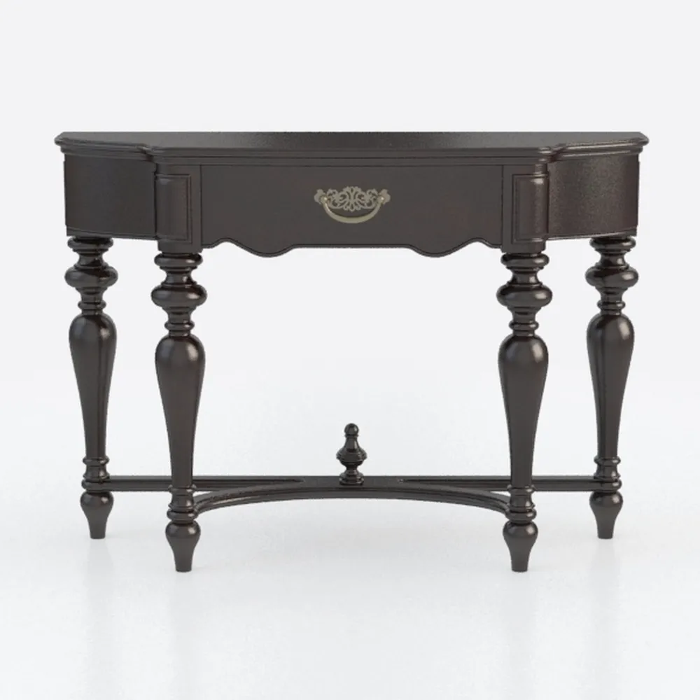 52 in. L Black Half-Moon Wood Curved Console Table