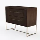 Modern Dark Walnut Brass Accent Cabinet With Geometric Front 3D Model Left 45 Degree View