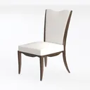 Modern Walnut Frame White Fabric Upholstered Dining Chair 3D Model Left 45 Degree View