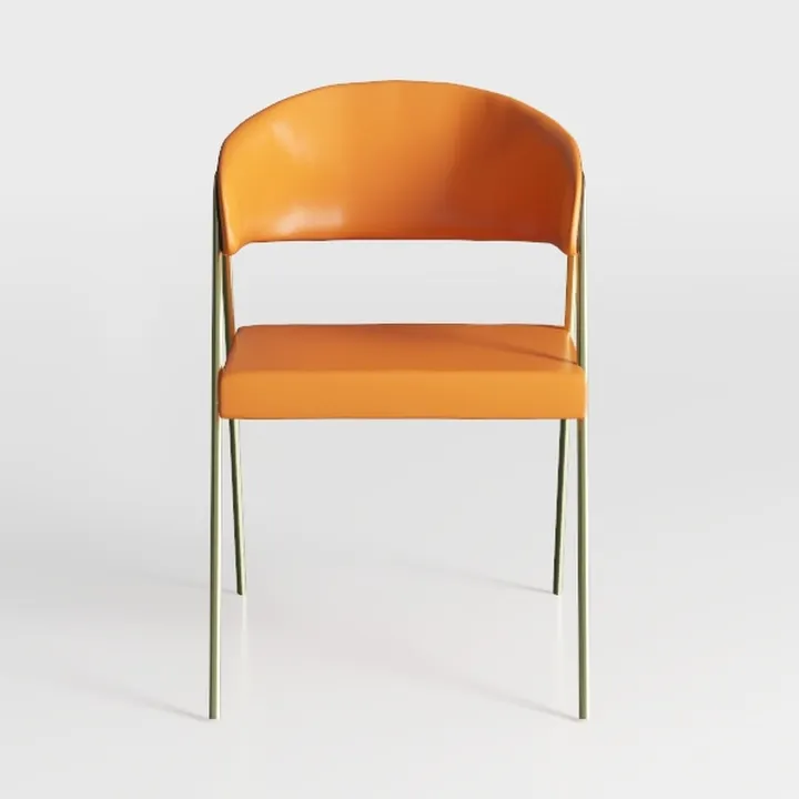 Modern Minimalist Orange Leather Metal Armchair 3D Model