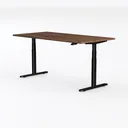 Modern Walnut Solid Wood Black Metal Adjustable Desk 3D Model Left 45 Degree View