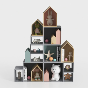 Modern Pastel Solid Wood Kids Display Shelf Storage 3D Model