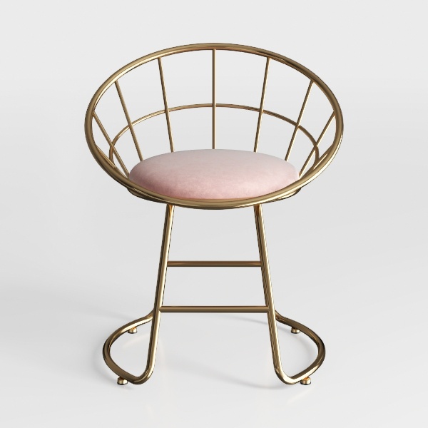Metal Vanity Chair Round Velvet Seat Cushion