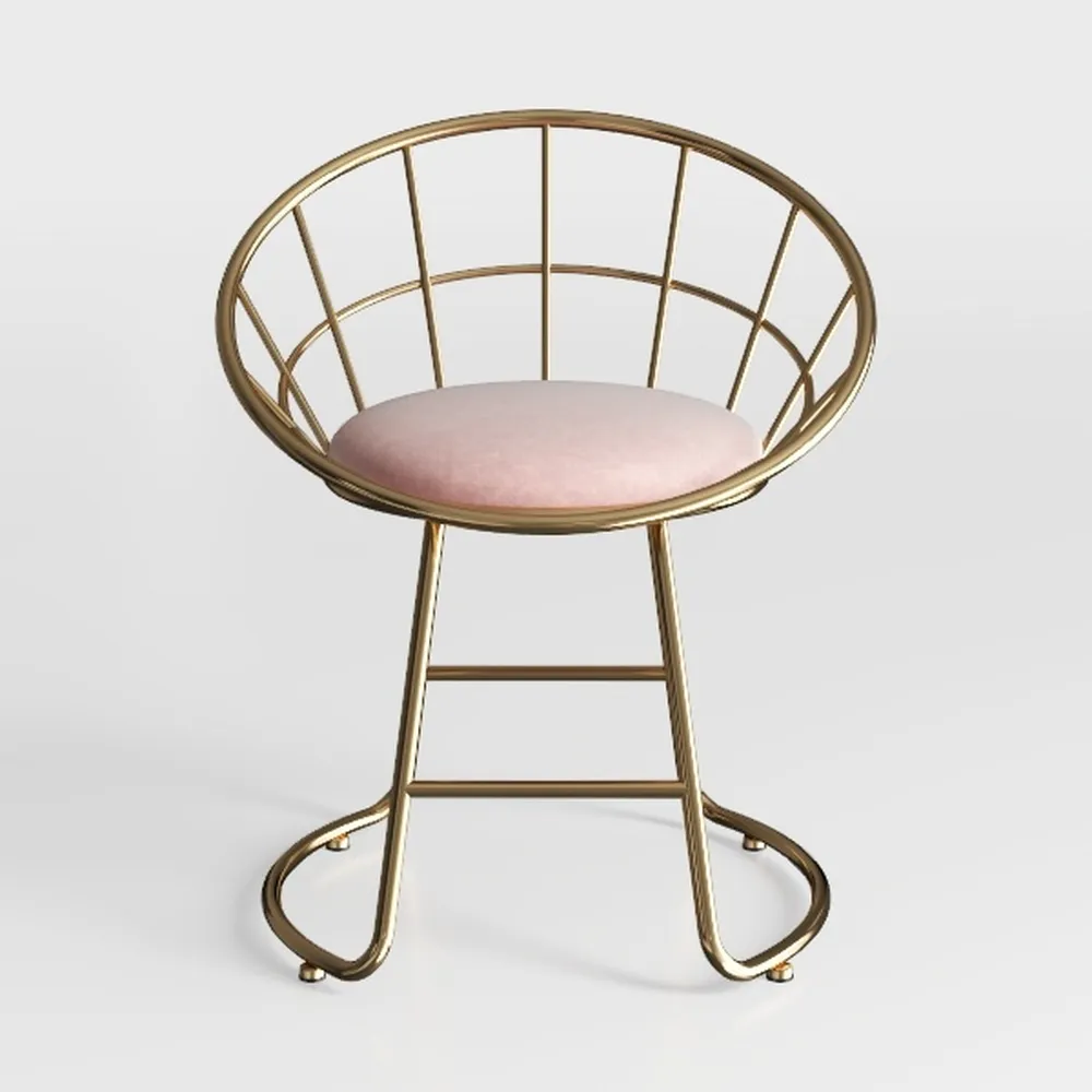 Metal Vanity Chair Round Velvet Seat Cushion