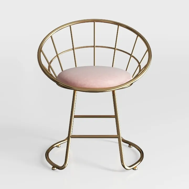 Metal Vanity Chair Round Velvet Seat Cushion