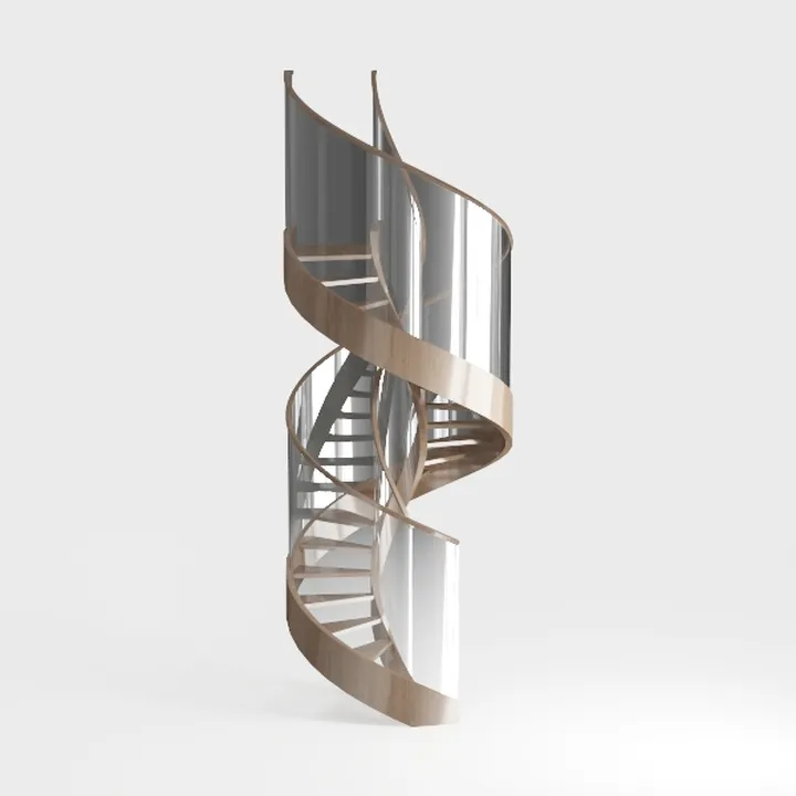 Modern Solid Wood Glass Spiral Staircase 3D Model