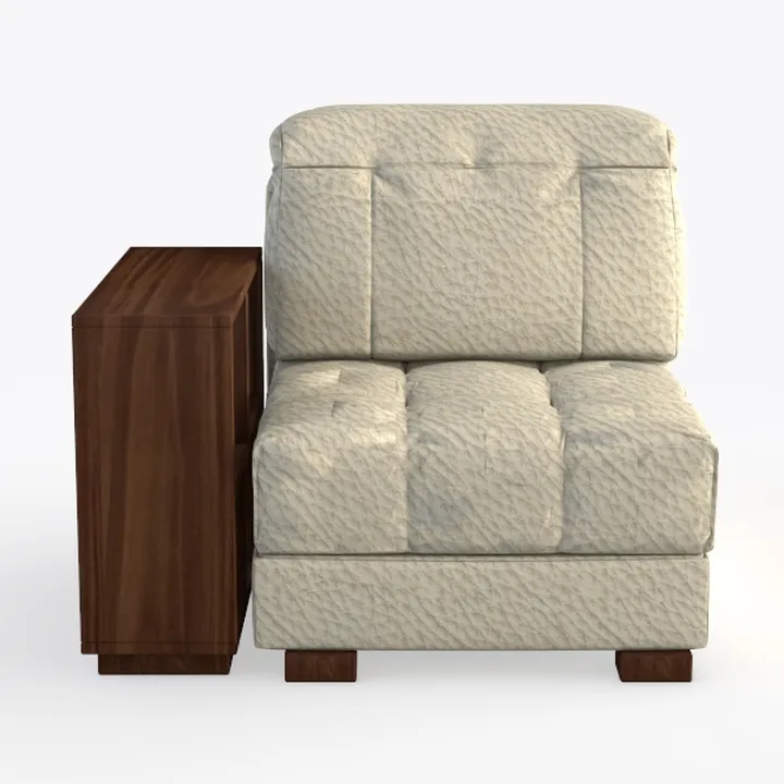 Modern Walnut Wood Fabric Tufted Armless Chair with Side Table 3D Model