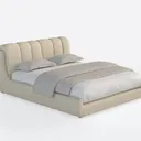 Minimalist Fabric Upholstered King Size Bed 3D Model Right 45 Degree View